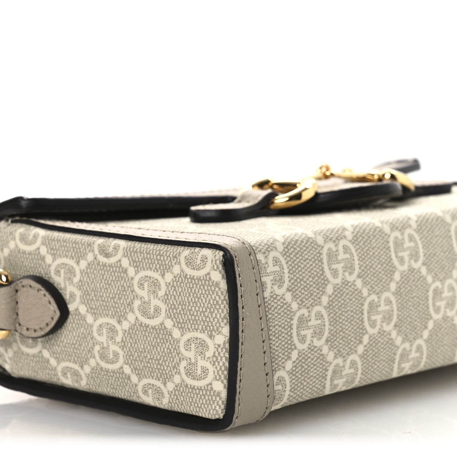 Gucci GG Supreme Monogram Textured Dollar Calfskin Mini Horsebit 1955 Shoulder Bag Beige Mystic White Oatmeal 9 of 12