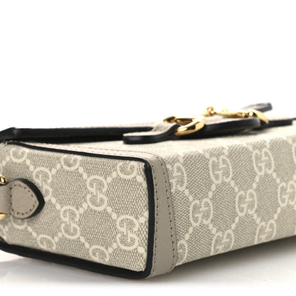 Gucci GG Supreme Monogram Textured Dollar Calfskin Mini Horsebit 1955 Shoulder Bag Beige Mystic White Oatmeal 9 of 12