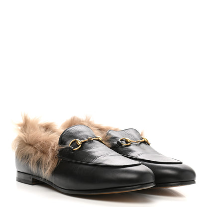 Gucci Malaga Kid Fur Womens Jordaan Loafers 40 Black Natural 2 of 8