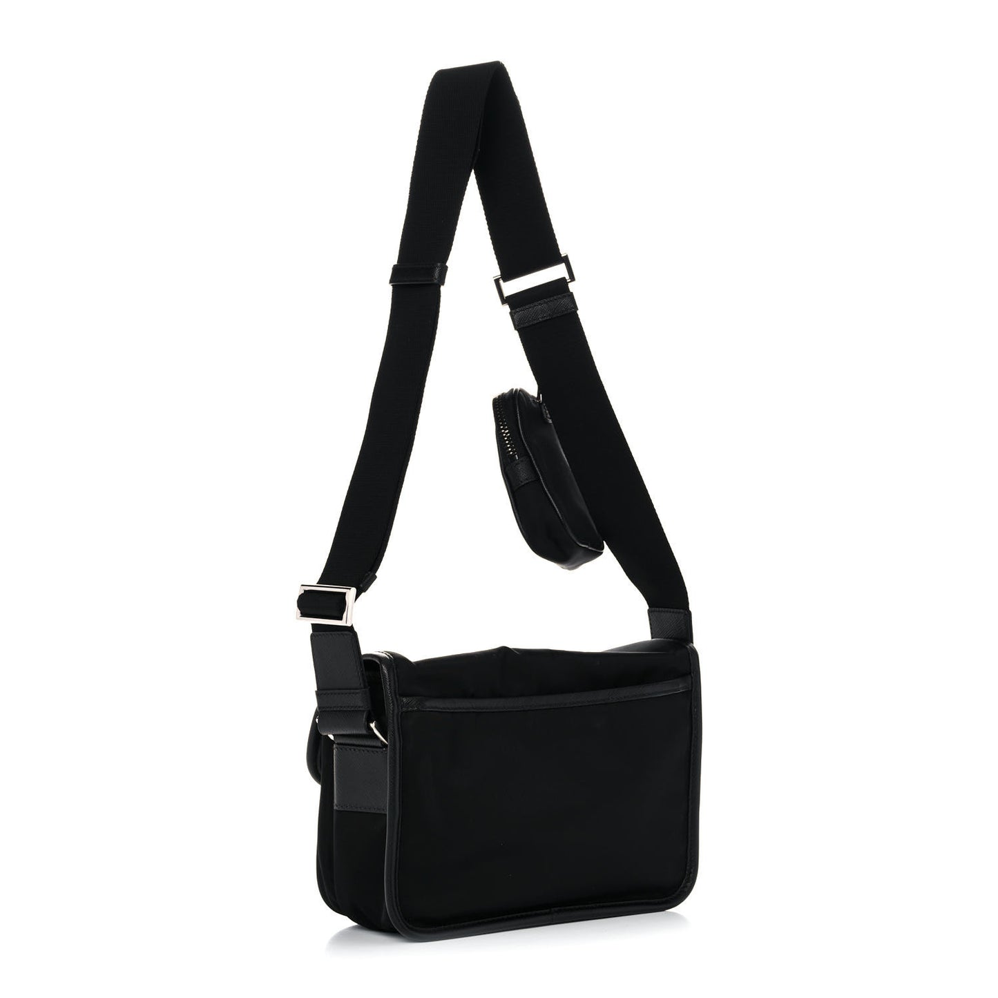 Re-Nylon Saffiano Pocket Double Snap Buckle Shoulder Bag Black