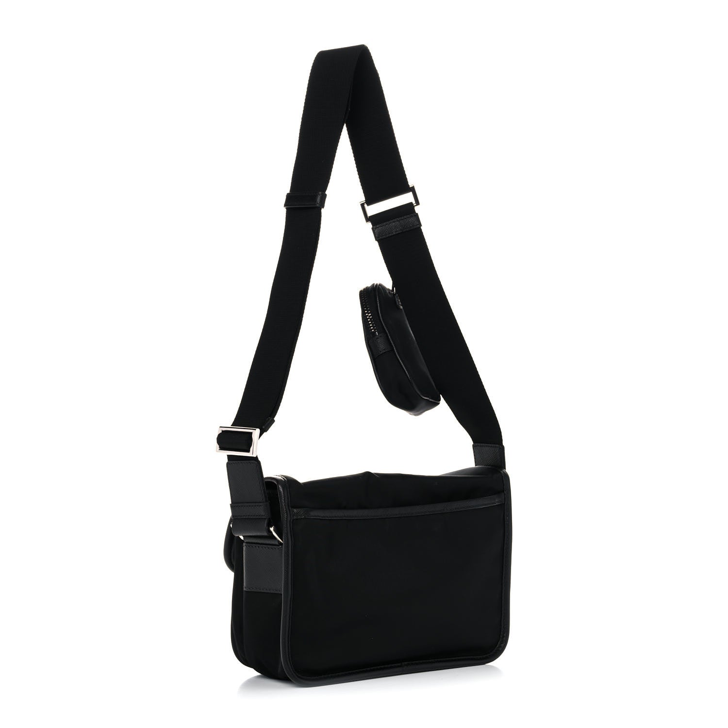Prada Re-Nylon Saffiano Pocket Double Snap Buckle Shoulder Bag Black 3 of 13
