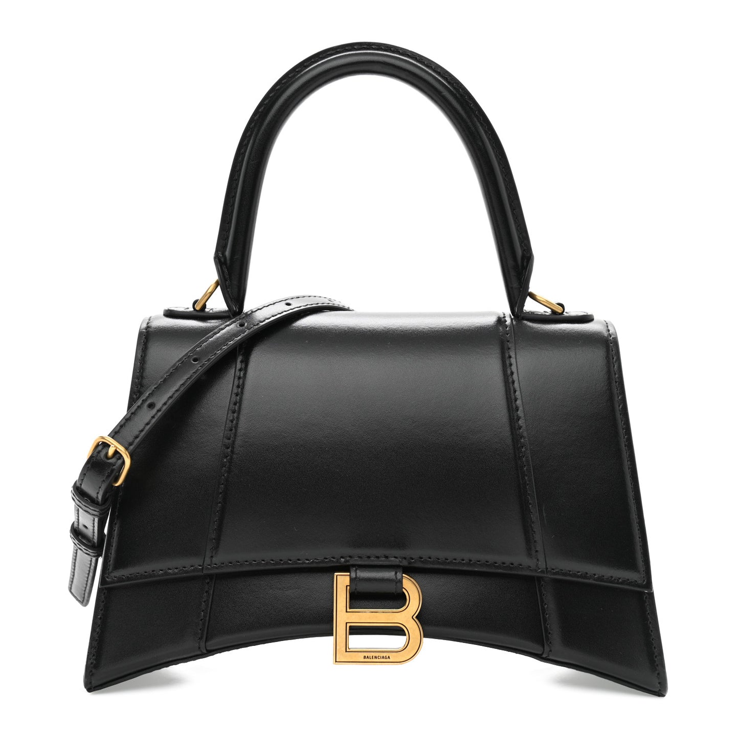 Shiny Box Calfskin Small Hourglass Top Handle Bag Black