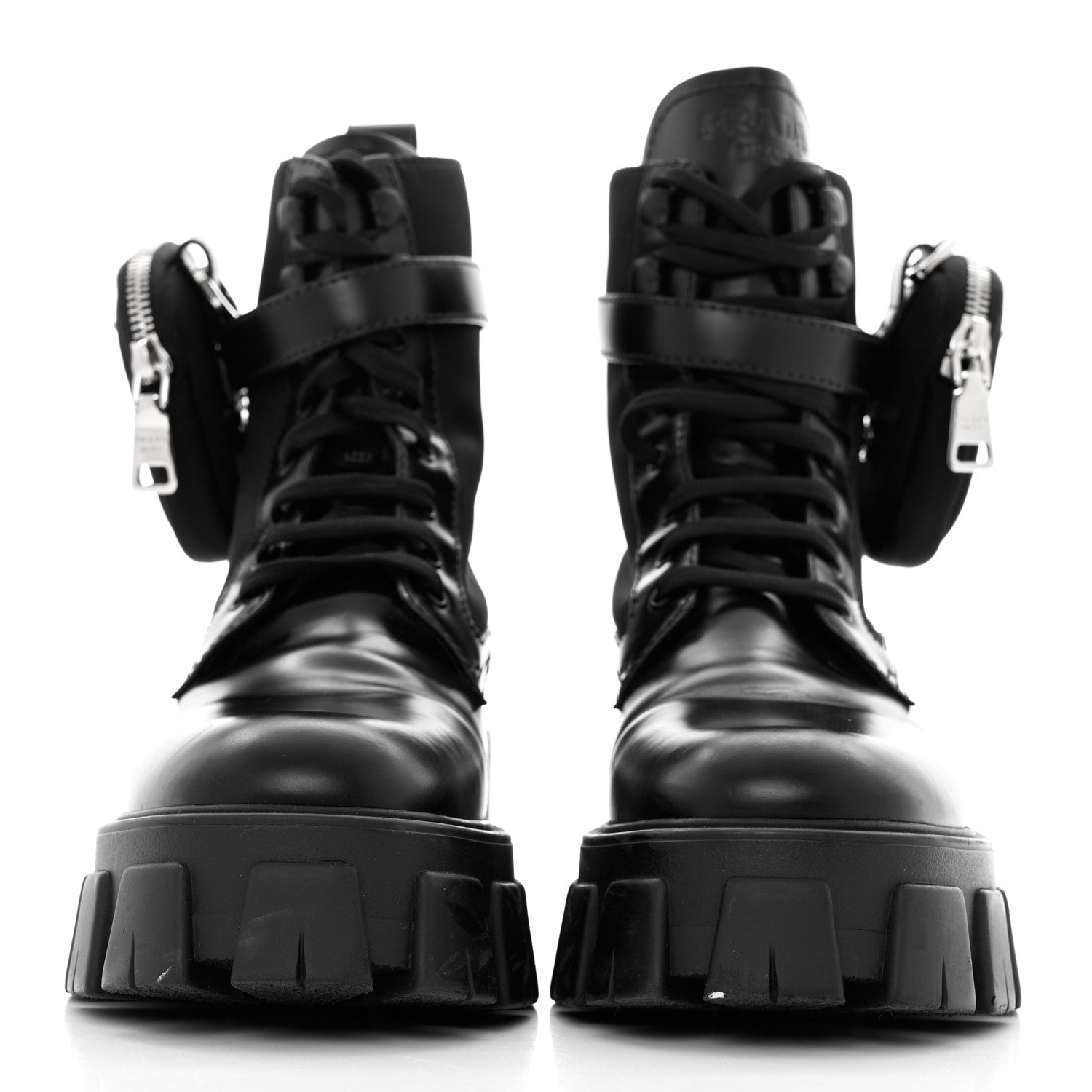 Prada Spazzolato Rois Nylon Metal Triangle Logo Monolith Pouch Pocket 55mm Boots 39 Black 2 of 13