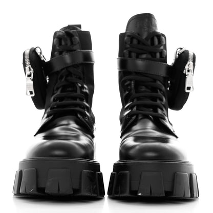 Prada Spazzolato Rois Nylon Metal Triangle Logo Monolith Pouch Pocket 55mm Boots 39 Black 2 of 13