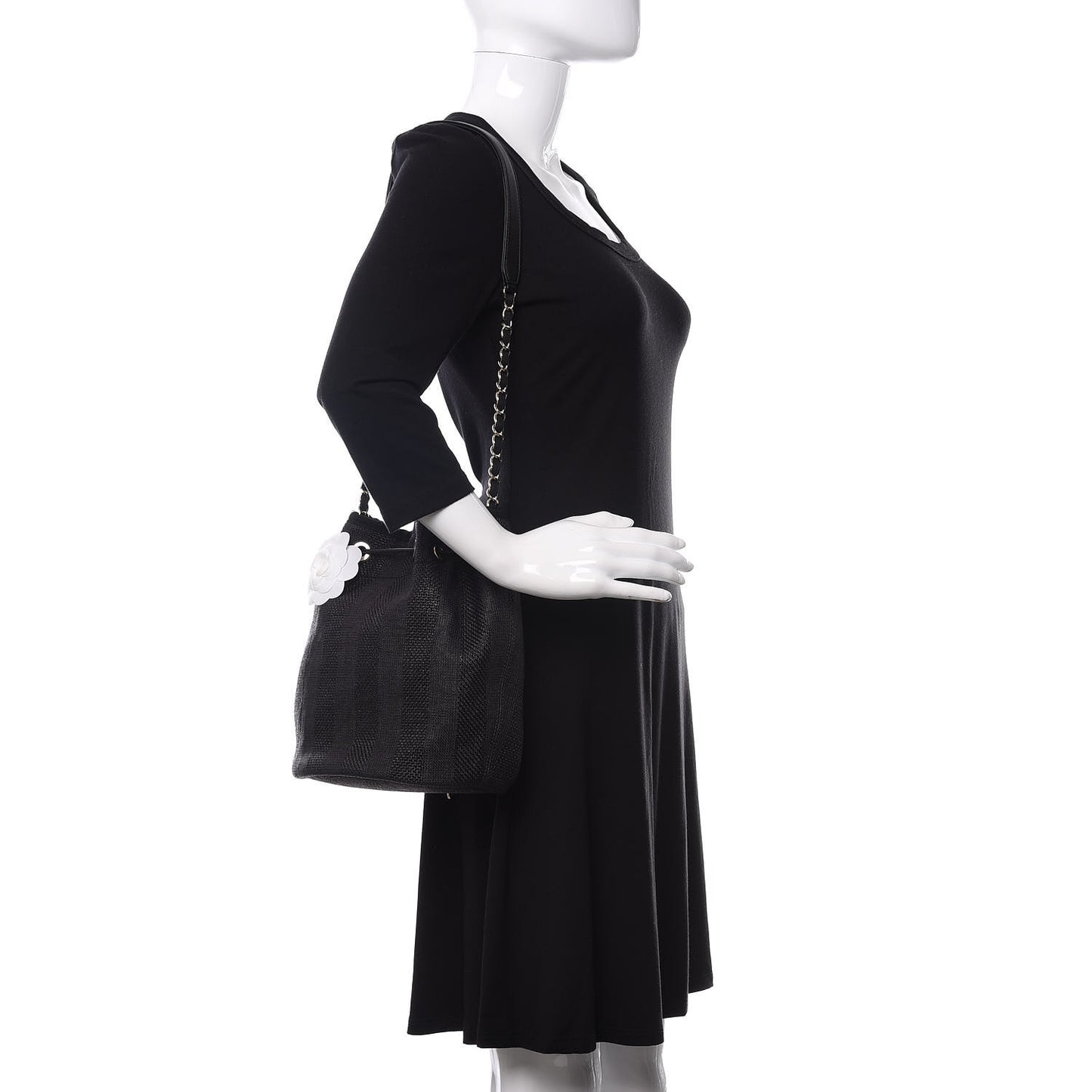 Mixed Fibers Stripe Deauville Drawstring Bag Black