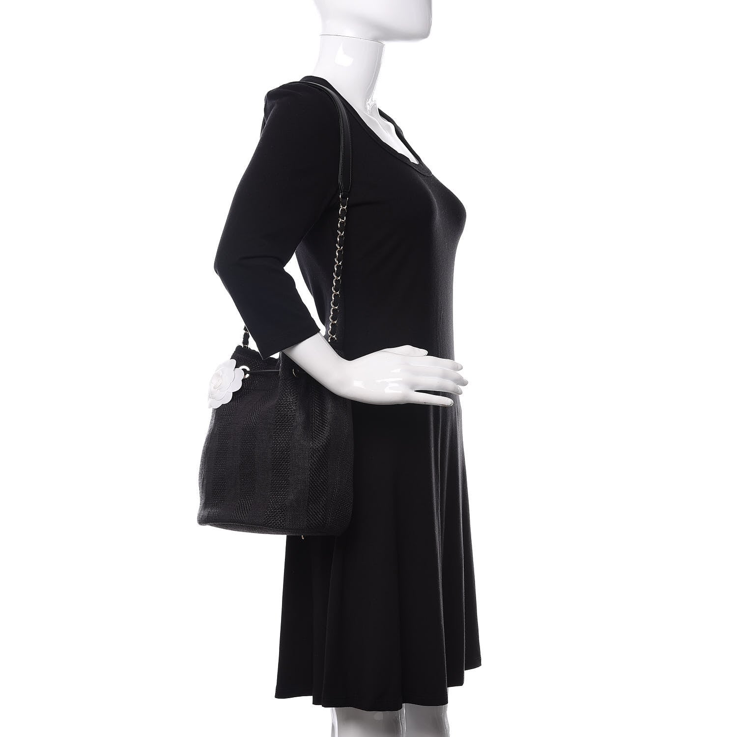 Chanel Mixed Fibers Stripe Deauville Drawstring Bag Black 2 of 11