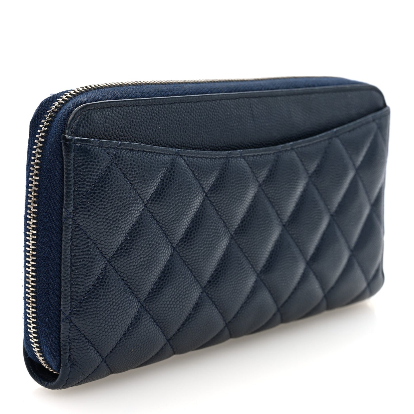 Caviar Quilted Large Gusset Zip Around Wallet Navy