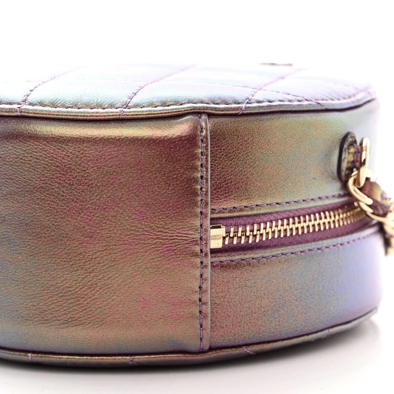 Chanel Iridescent Lambskin Quilted Round Clutch With Chain Purple 10 of 11
