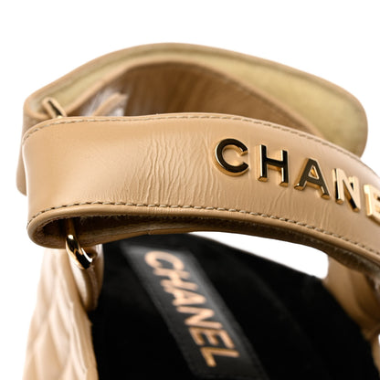 Chanel Shiny Calfskin Logo Platform Sandals 35 Beige 9 of 11
