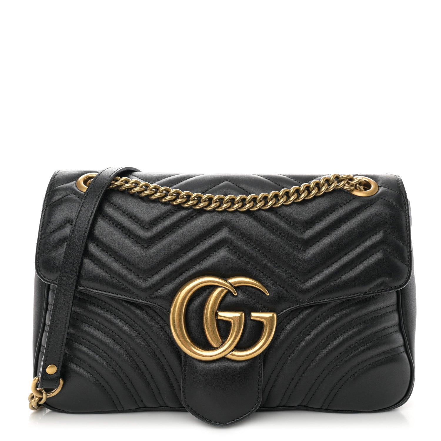 Gucci Calfskin Matelasse Medium GG Marmont Shoulder Bag Black 1 of 12