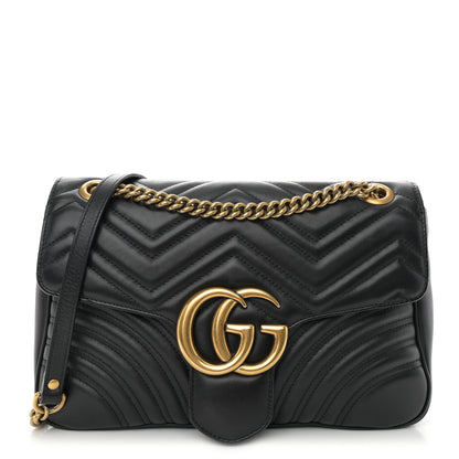 Gucci Calfskin Matelasse Medium GG Marmont Shoulder Bag Black 1 of 12