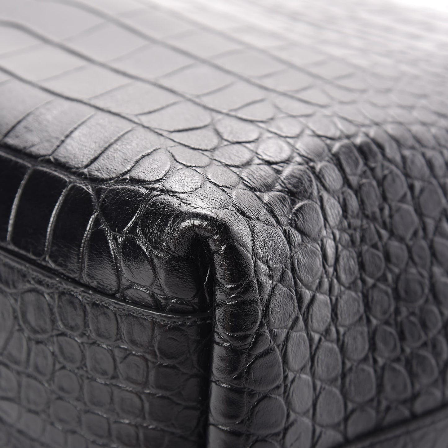 Calfskin Crocodile Embossed Bold Shopper Tote Black