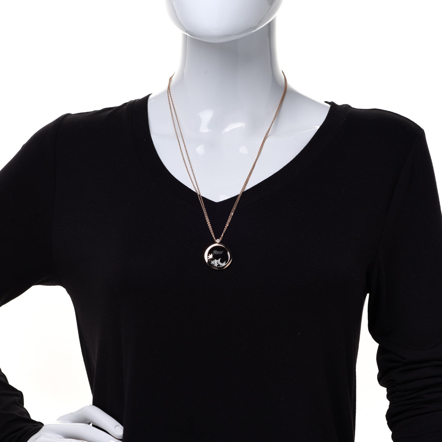 Chopard 18K Rose White Gold Diamond Happy Diamond Sun Moon Stars Double Chain Pendant Necklace 2 of 7