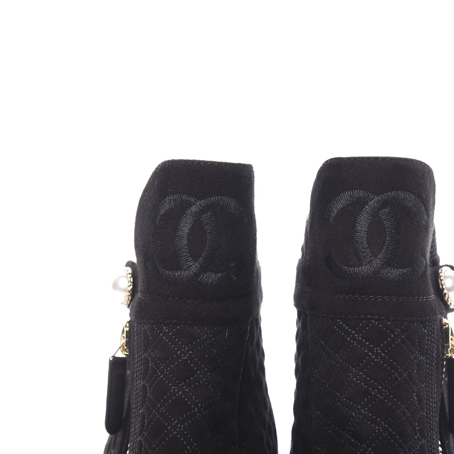 Chanel Suede Patent Calfskin Quilted Cap Toe Short Boots 38.5 Black 11 of 12