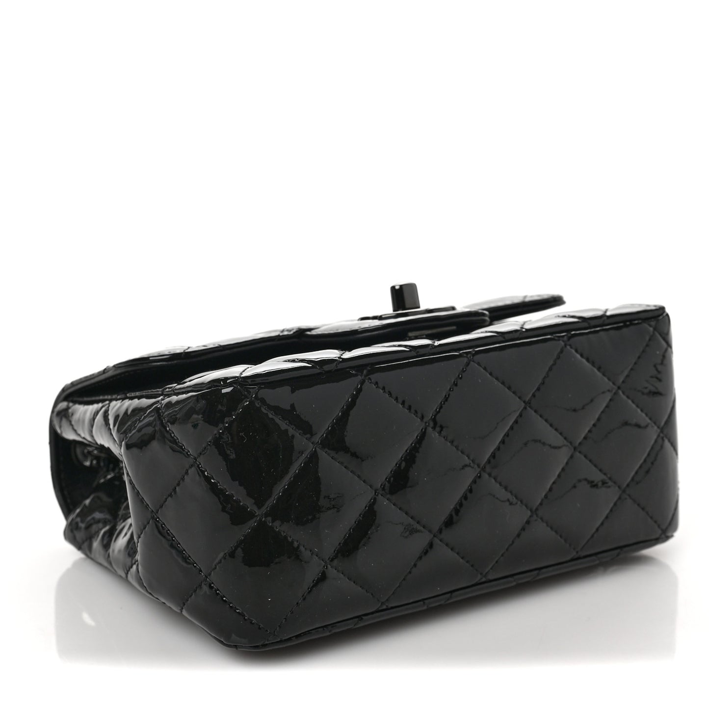Patent Calfskin Quilted Mini Square Flap So Black