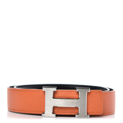 Hermes Box Togo 32mm H Belt 90 Black Orange 1 of 6