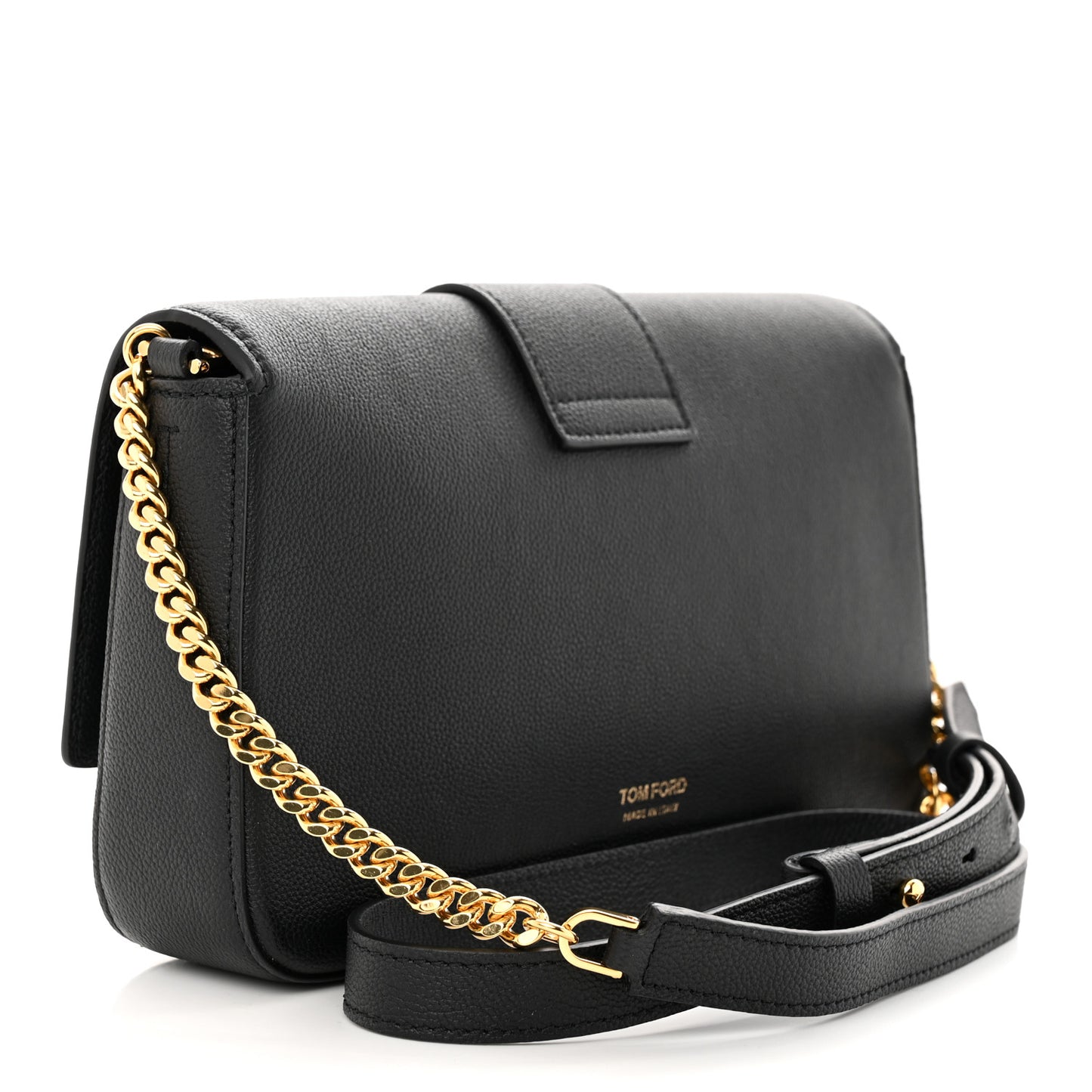 Grained Calfskin TF Chain Shoulder Bag Black