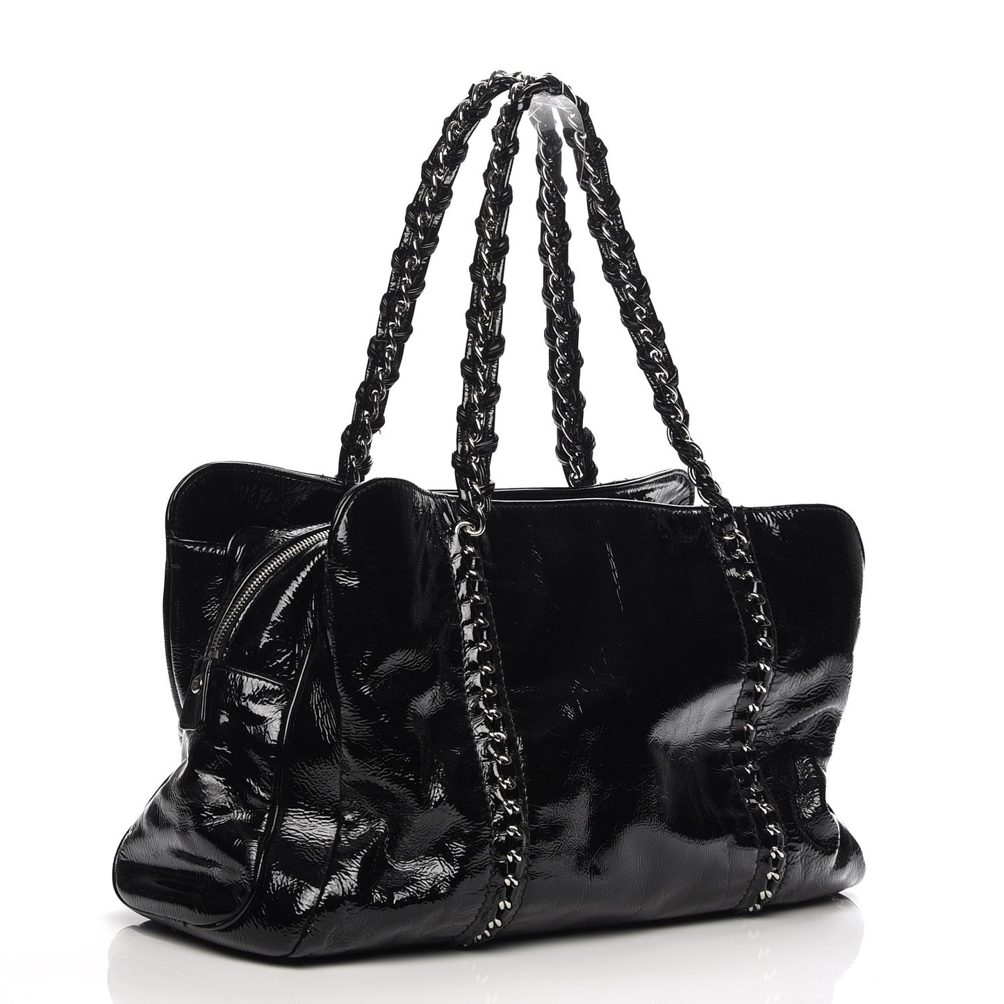 Patent Calfskin Large Luxe Ligne Tote Black