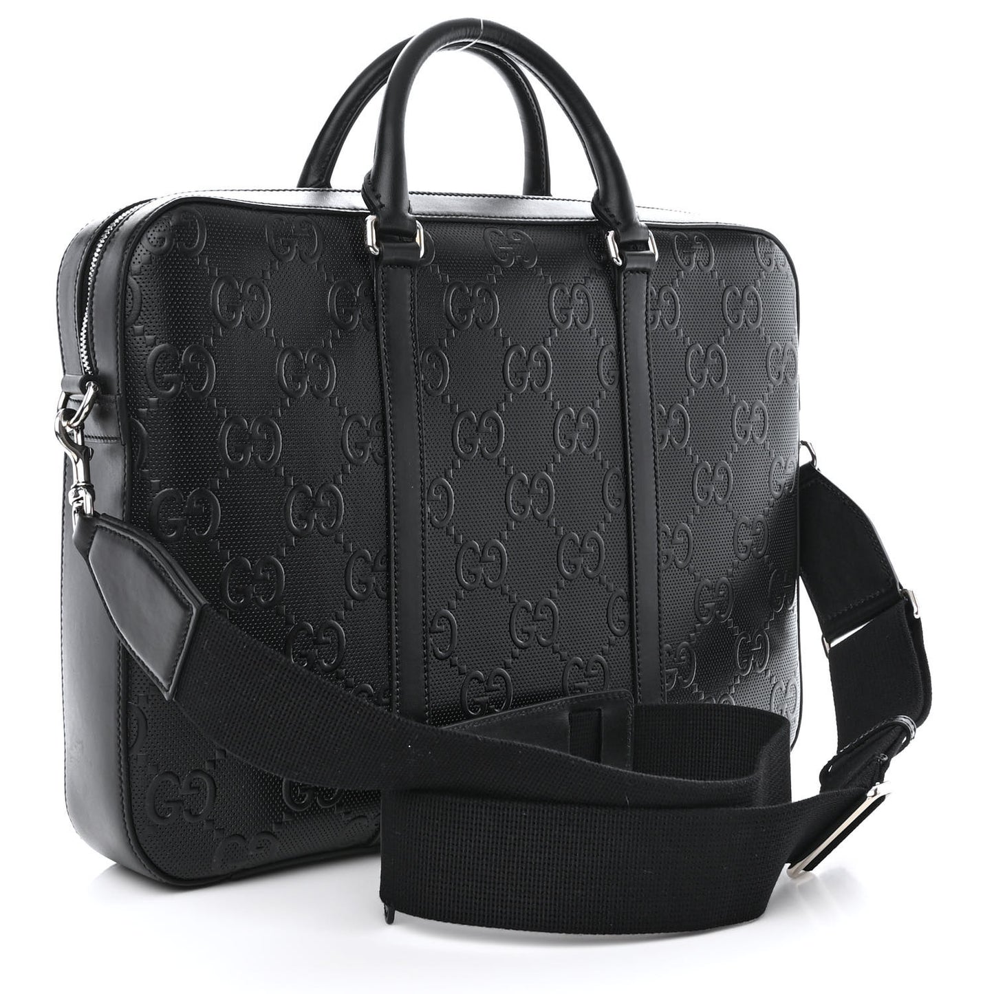 Calfskin GG Tennis Embossed Briefcase Black
