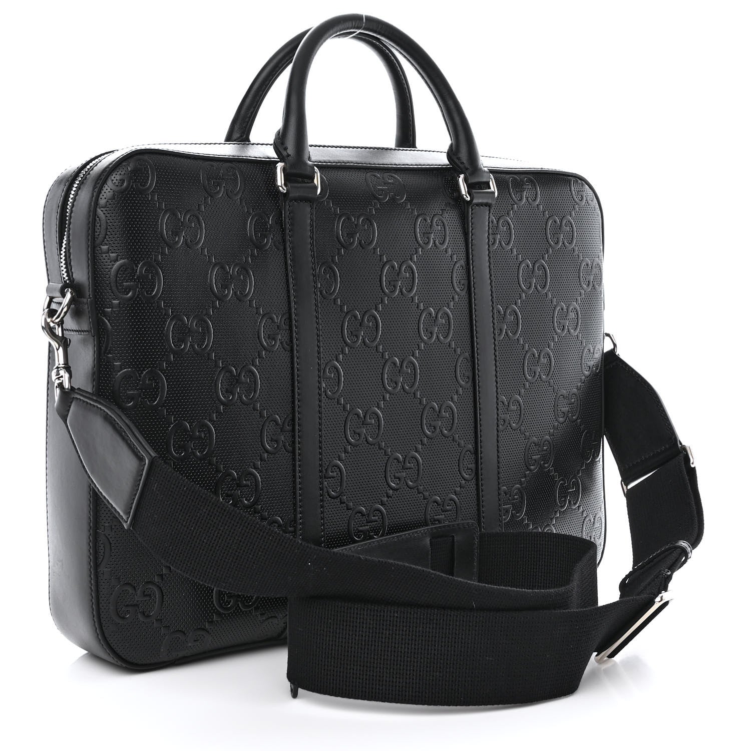 Gucci Calfskin GG Tennis Embossed Briefcase Black 3 of 11