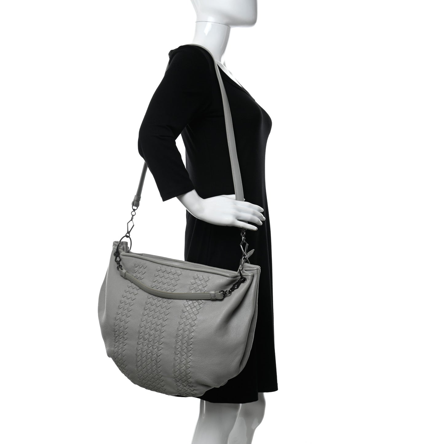 Cervo Deerskin Intrecciato Hobo Light Grey