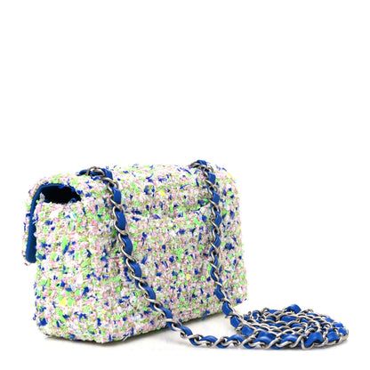 Chanel Tweed Quilted Mini Rectangular Flap White Blue Green 3 of 10