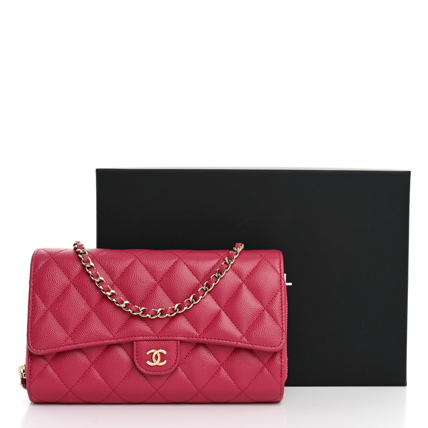Caviar Quilted Phone Holder Wallet on Removable Chain Dark Pink