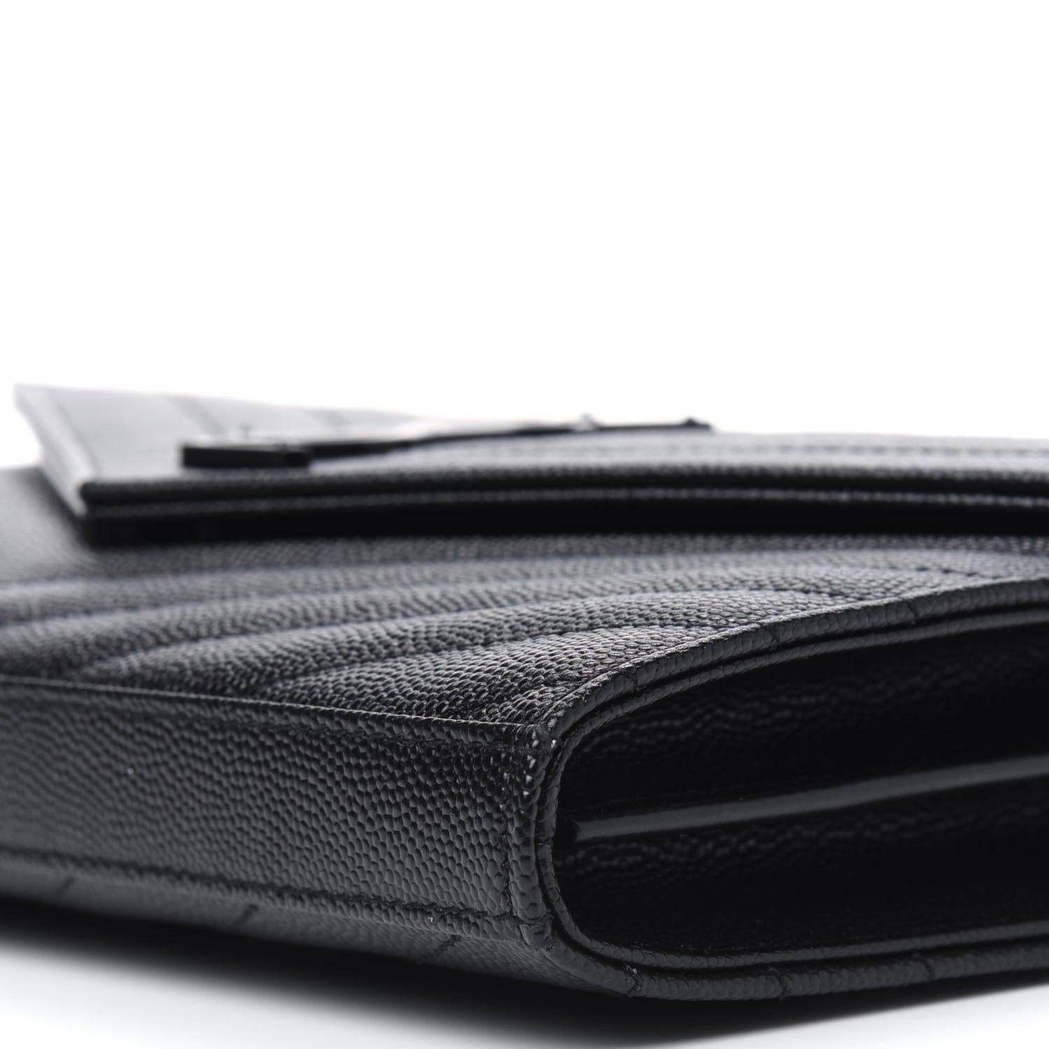 Saint Laurent Grain De Poudre Matelasse Chevron Monogram Chain Wallet Black 7 of 10
