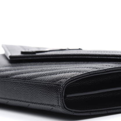 Saint Laurent Grain De Poudre Matelasse Chevron Monogram Chain Wallet Black 7 of 10