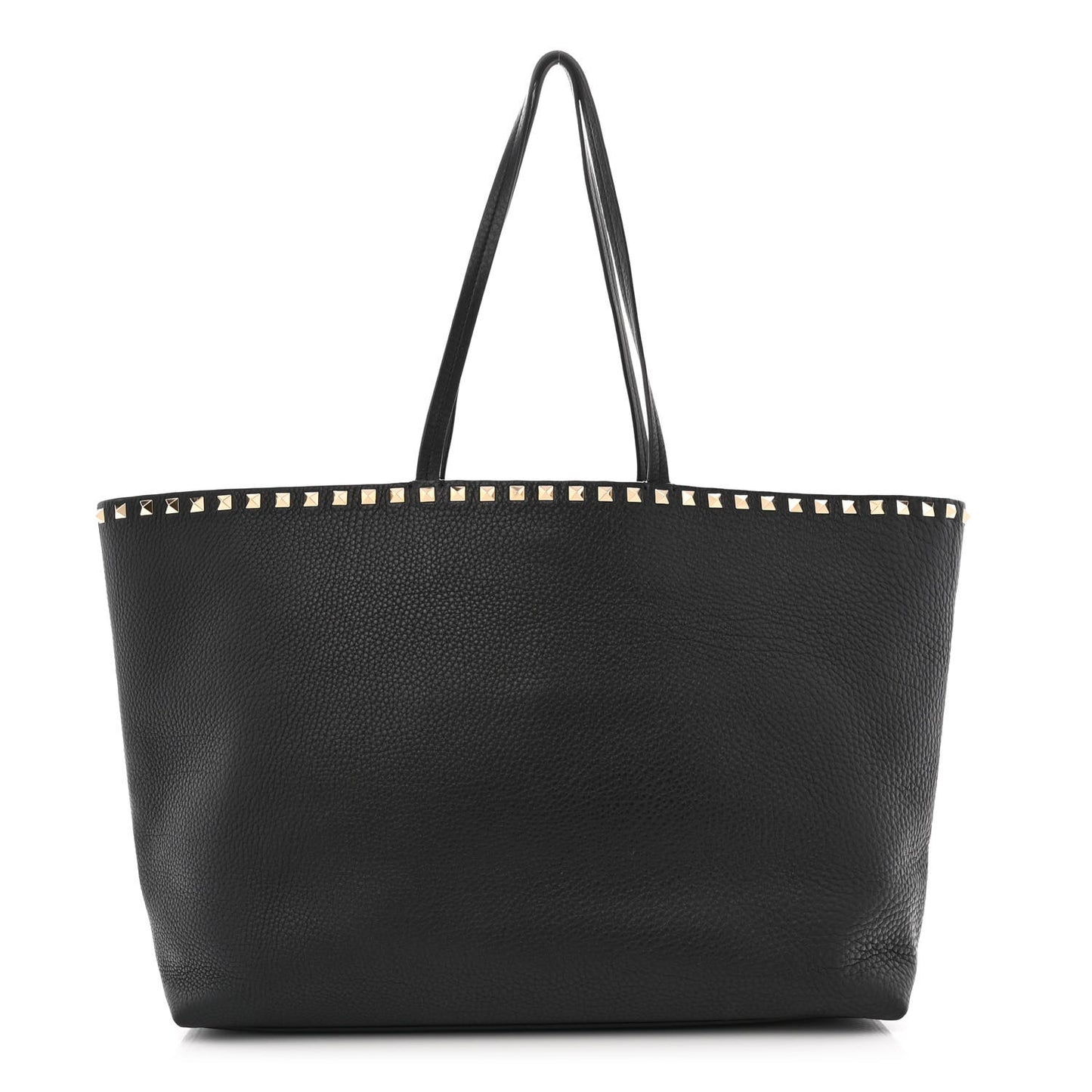 Grained Calfskin Rockstud Shoulder Tote Black