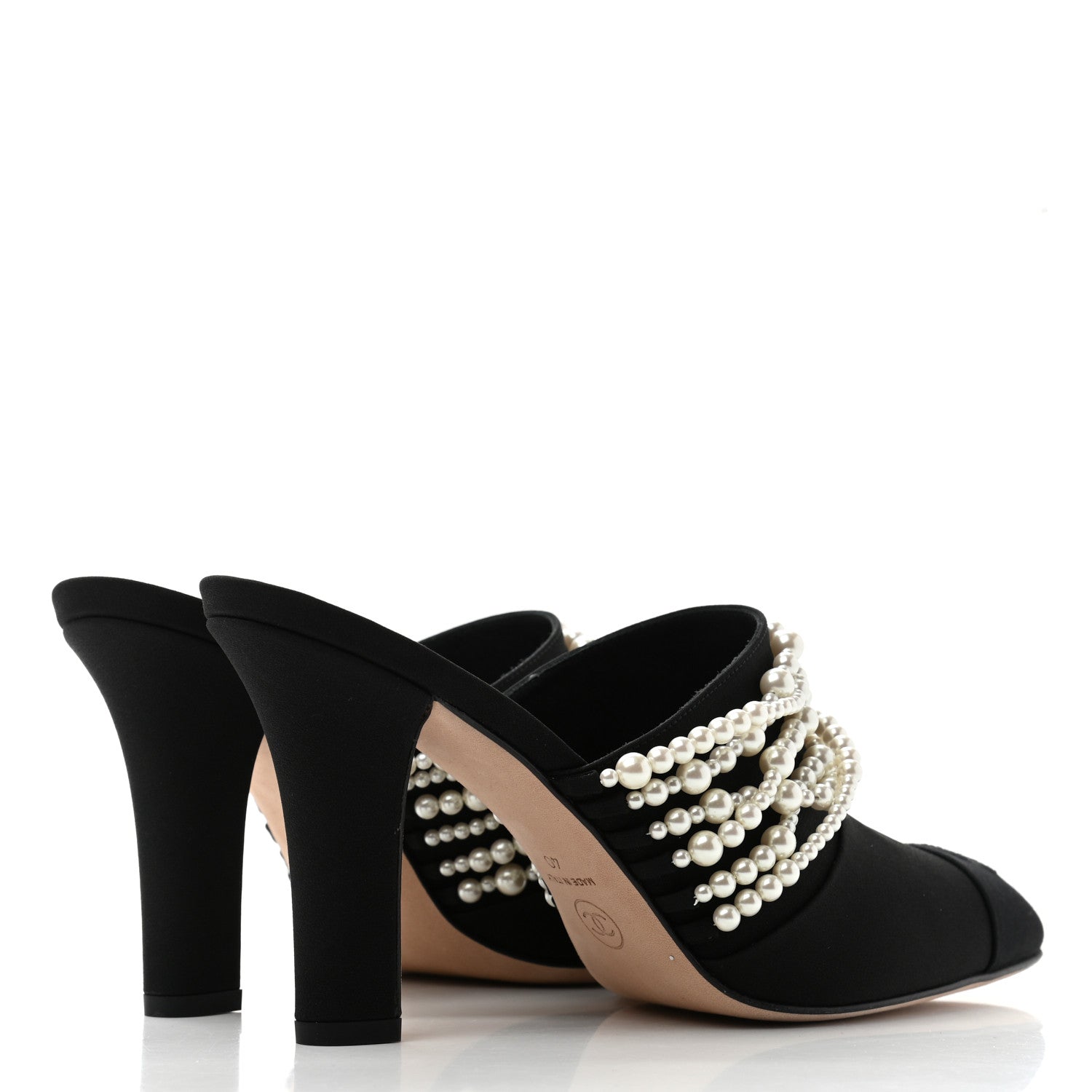 Chanel Satin Cap Toe CC Pearl Mule 40 Black 4 of 9