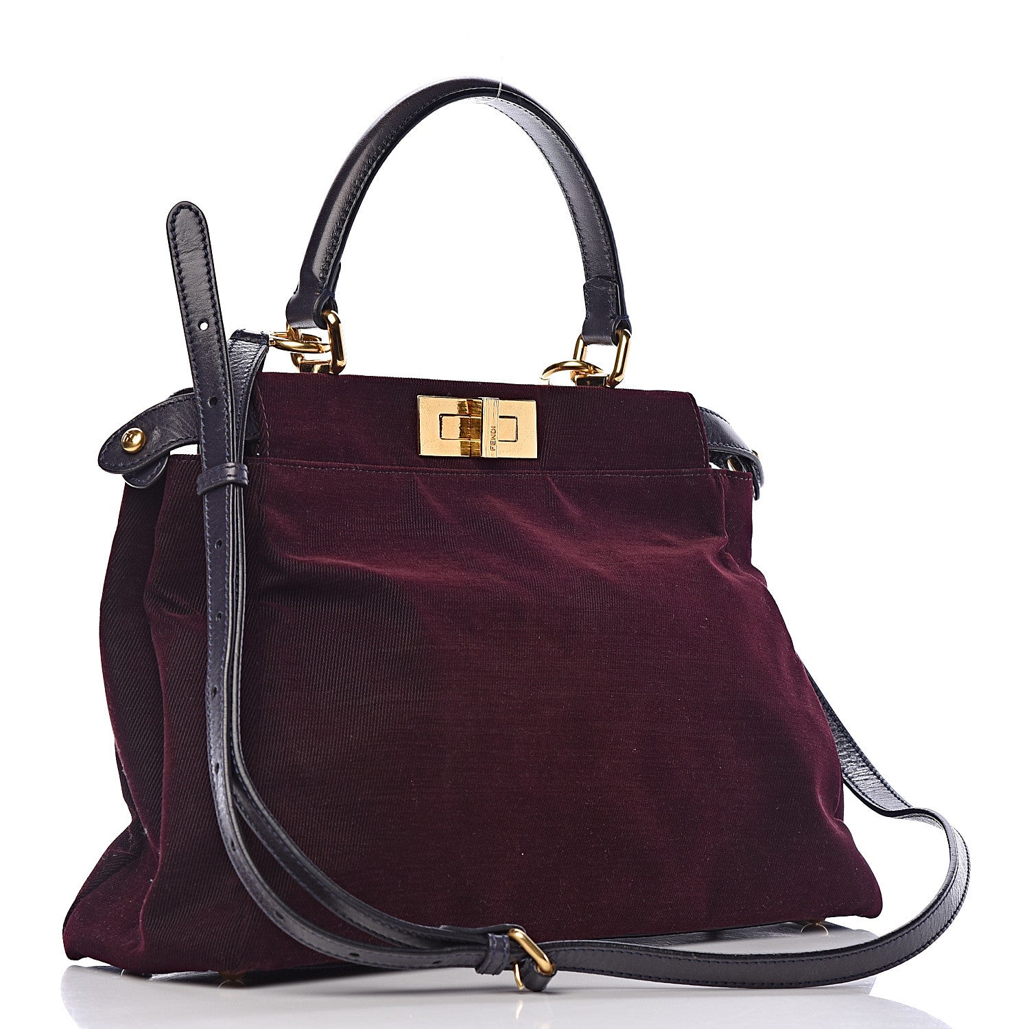 Fendi Denim Vitello Zucca Medium Peekaboo Iconic Satchel Vinaccia Blue Navy 3 of 15