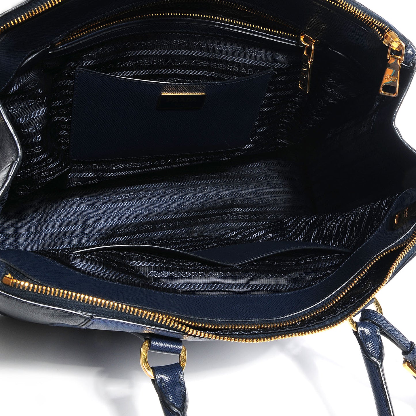 Saffiano Lux Bi-Color Medium Double Zip Tote Bluette Cobalto