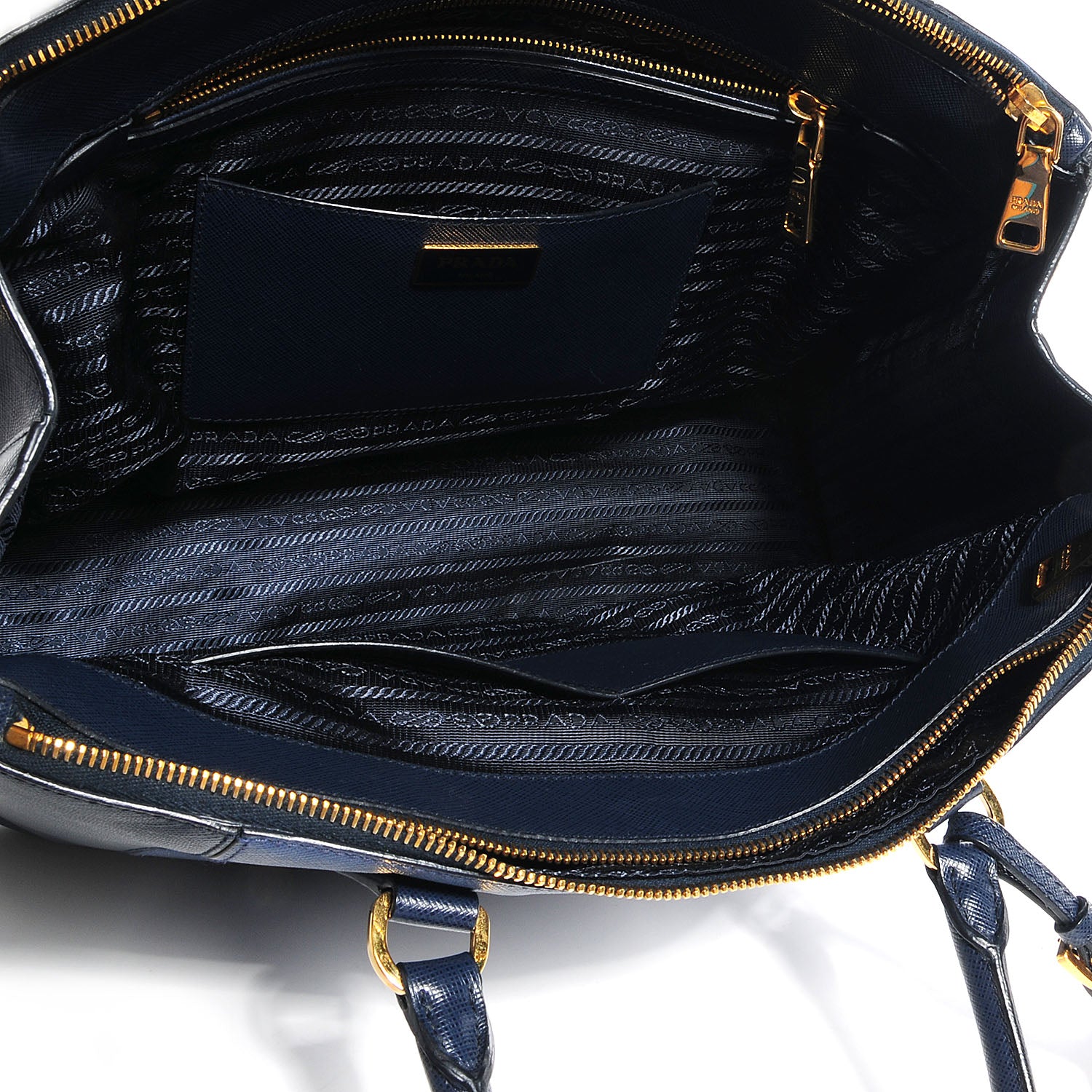 Prada Saffiano Lux Bi-Color Medium Double Zip Tote Bluette Cobalto 9 of 9