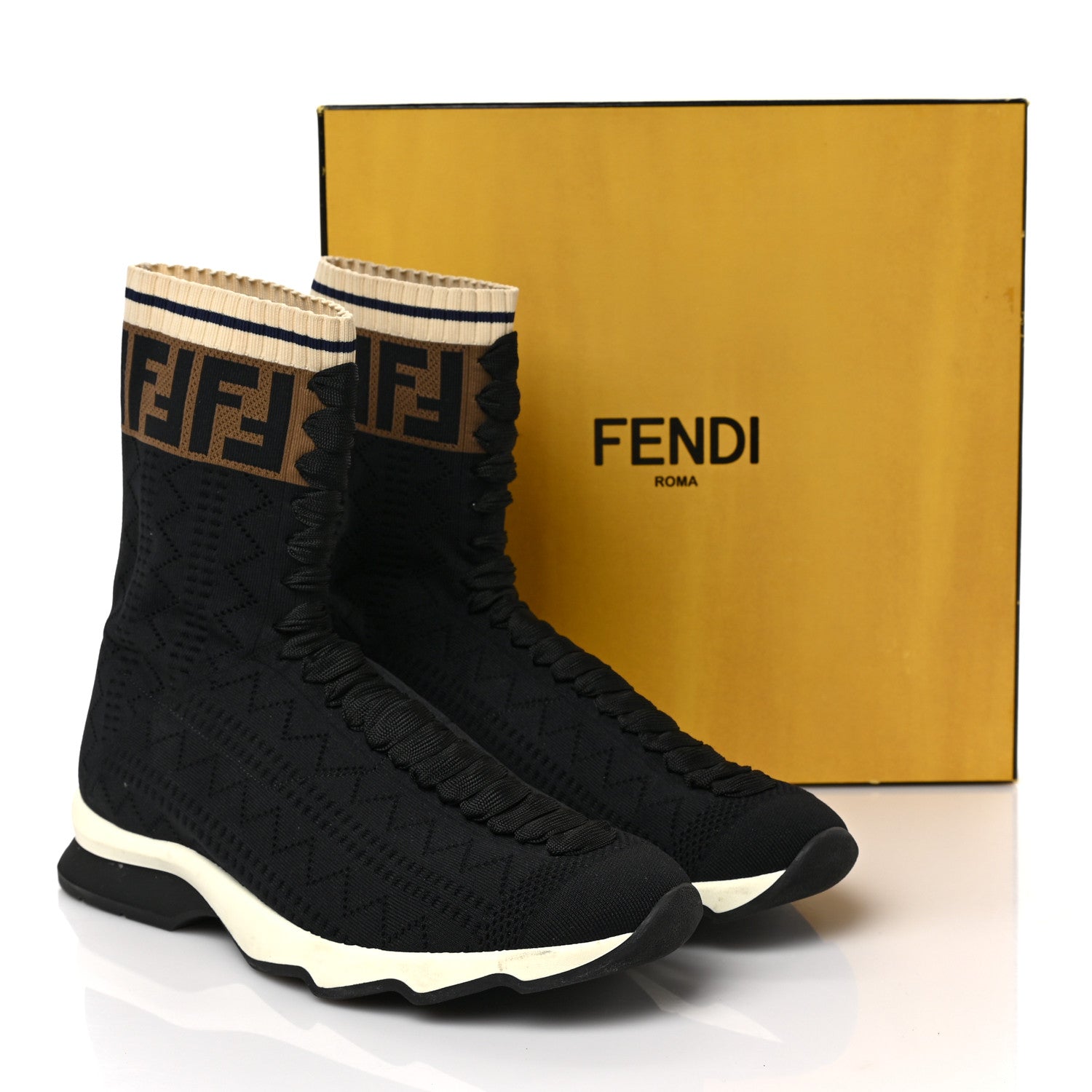 Fendi Stretch Knit Jacquard FF Sock Sneakers 41.5 Black 7 of 7