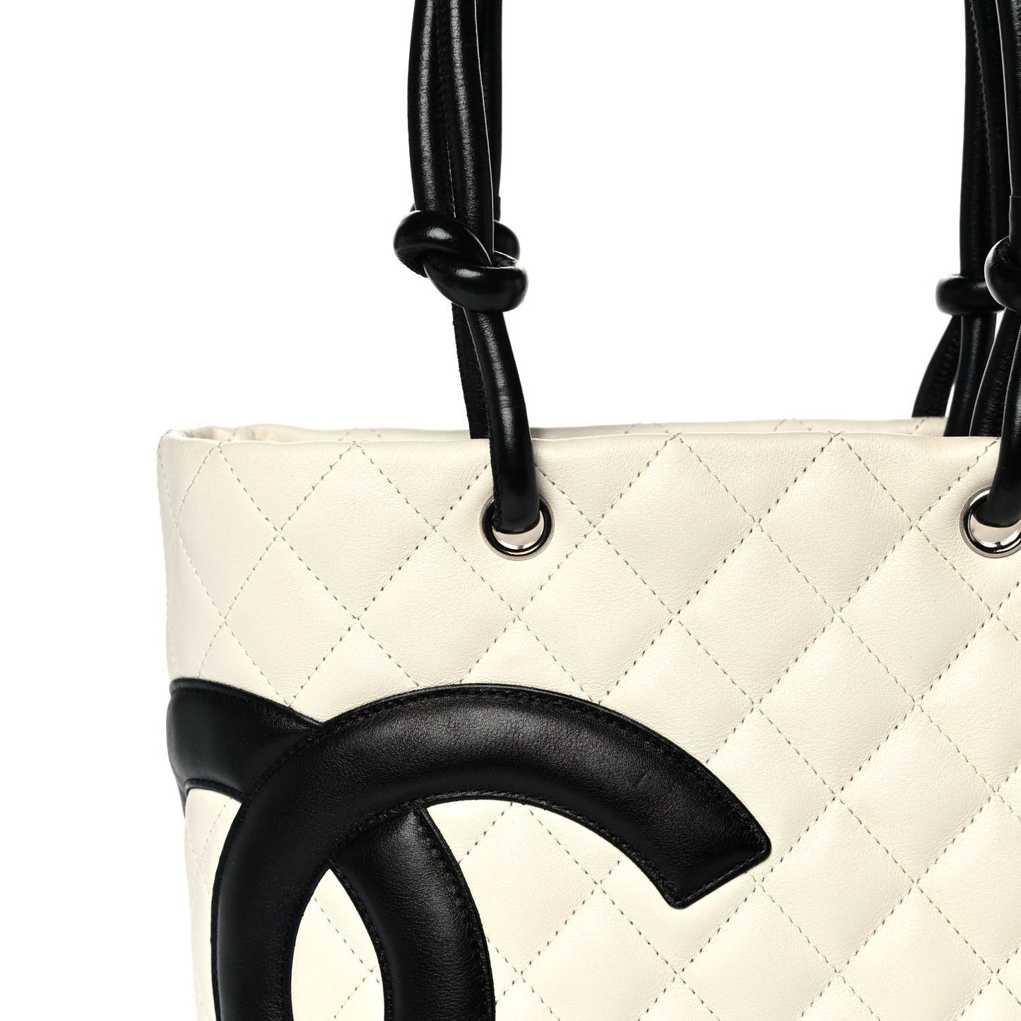 Calfskin Quilted Medium Cambon Tote White Black