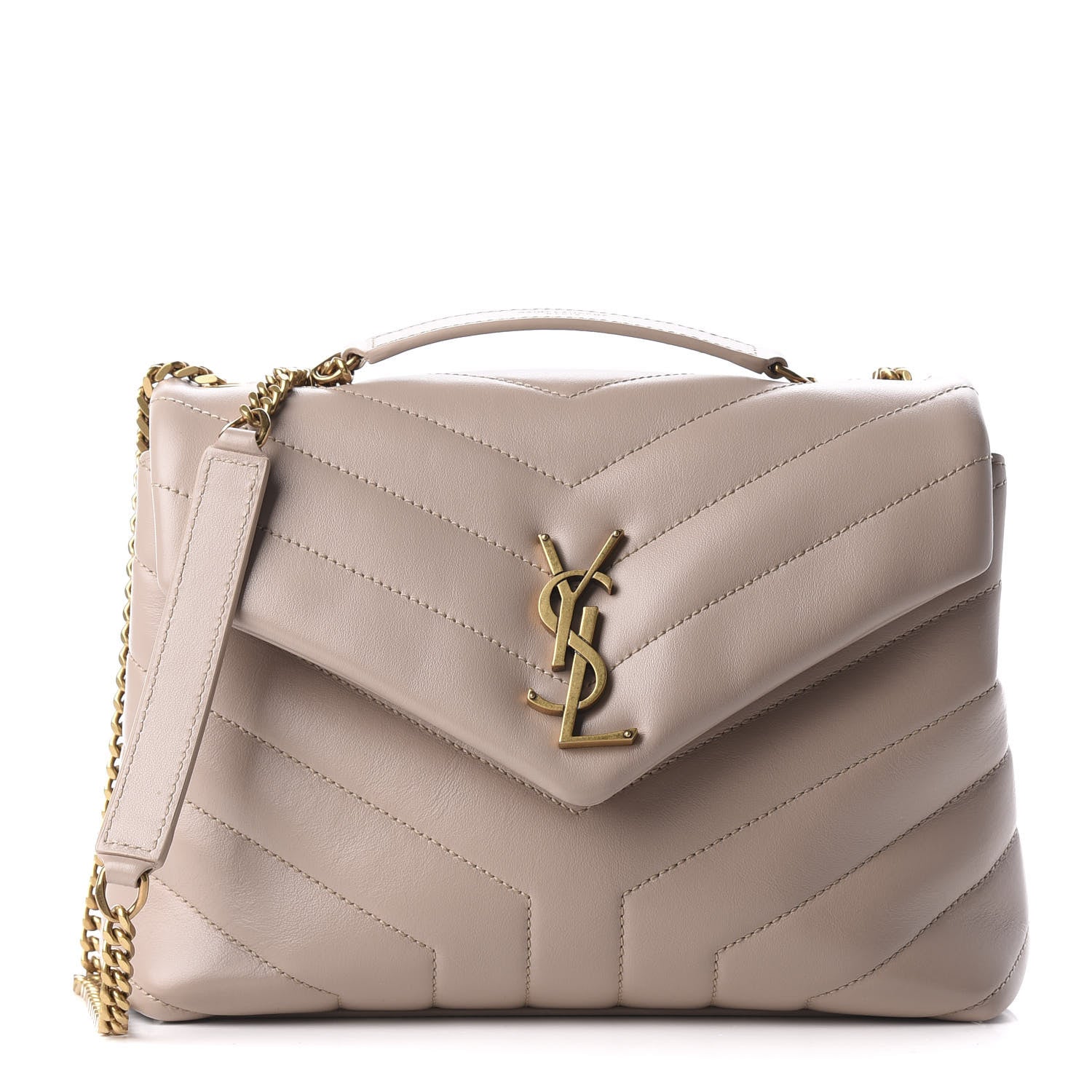 Saint Laurent Calfskin Y Quilted Monogram Small Loulou Chain Satchel Light Natural 1 of 9