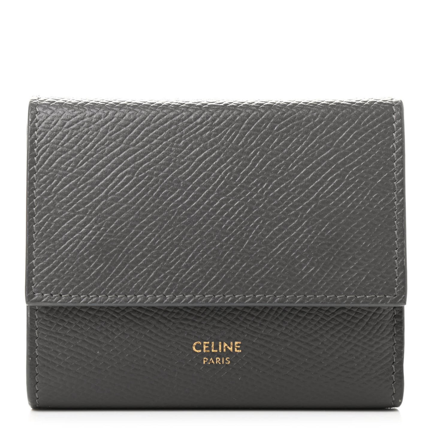 Grained Calfskin Small Tri-Fold Wallet Grey