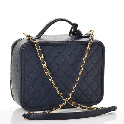 Chanel Caviar Quilted Large CC Filigree Vanity Case Navy 3 of 8