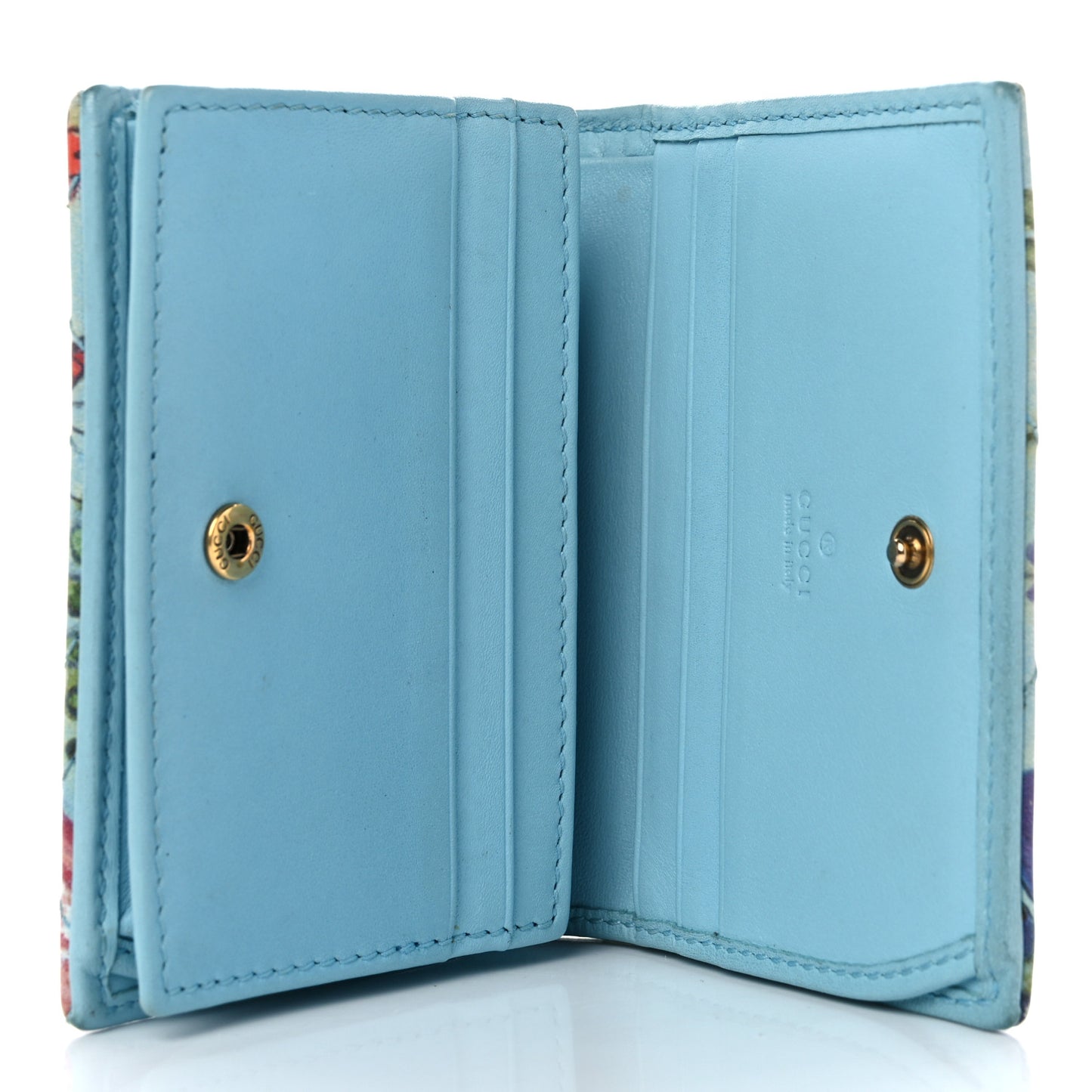 X UNSKILLED WORKER Calfskin Matelasse Flora Painted GG Marmont Card Case Wallet Cloudy Blue Multicolor