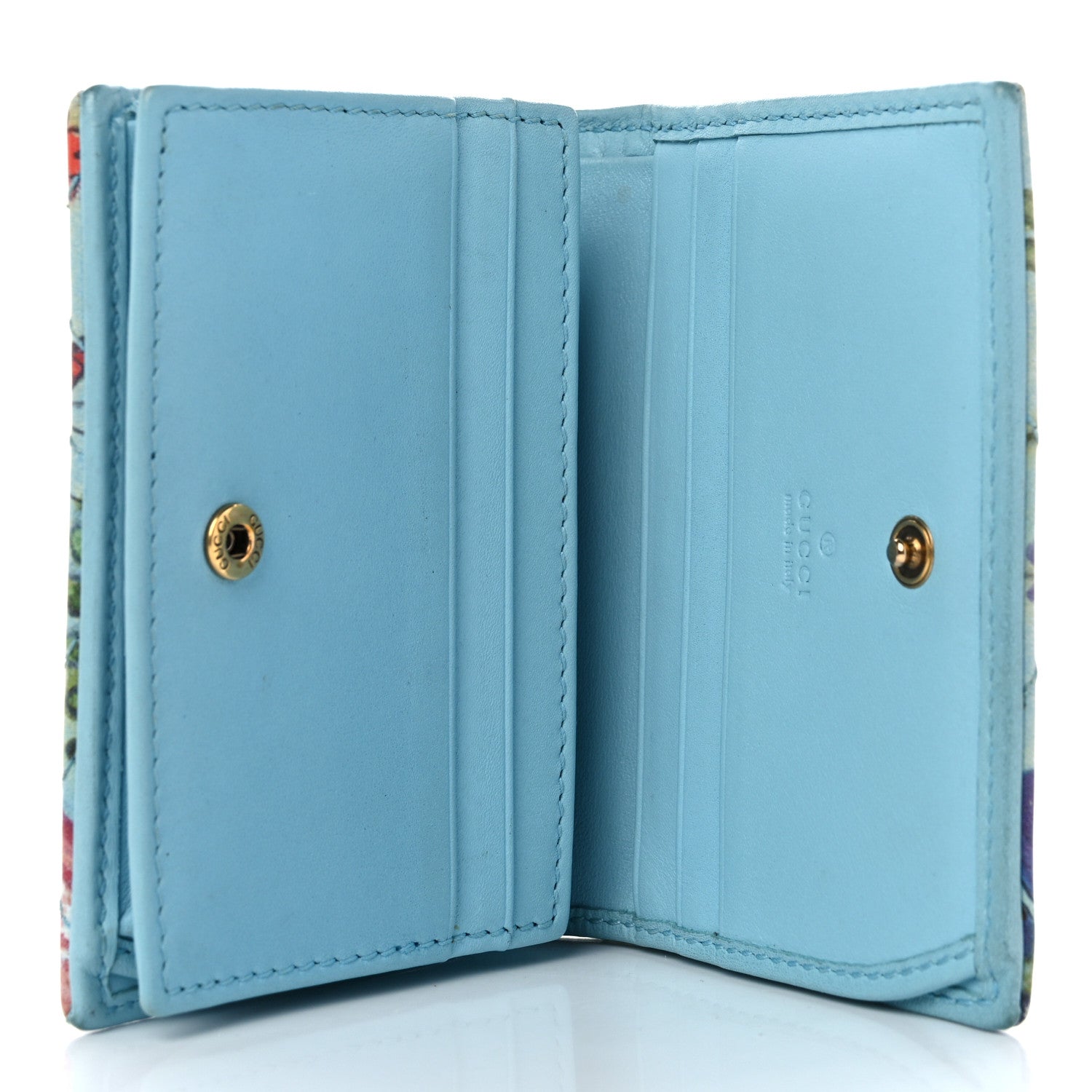 Gucci X UNSKILLED WORKER Calfskin Matelasse Flora Painted GG Marmont Card Case Wallet Cloudy Blue Multicolor 5 of 13