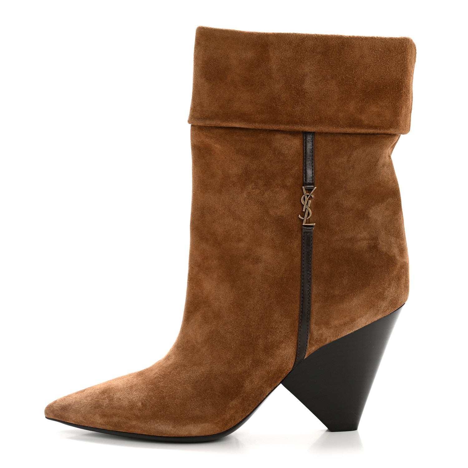 Saint Laurent Kid Scamosciato Liz 85 Wedge Booties 37.5 Dark Land 1 of 9