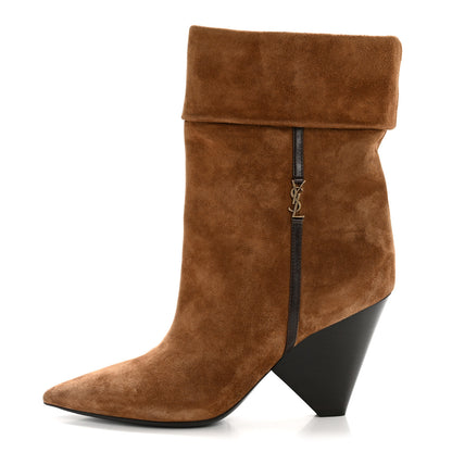 Saint Laurent Kid Scamosciato Liz 85 Wedge Booties 37.5 Dark Land 1 of 9