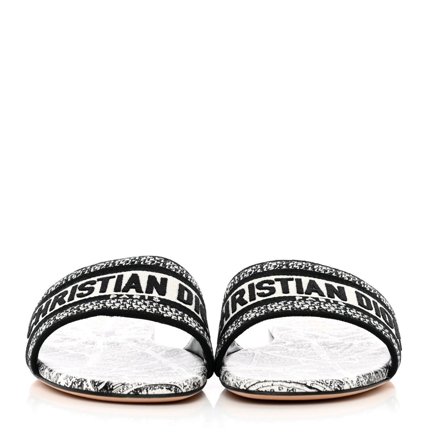 Christian Dior Canvas Plan de Paris Embroidered Dway Flat Slide Sandals 40.5 Off White Black 2 of 15