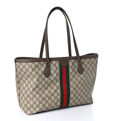Gucci GG Supreme Monogram Textured Calfskin Web Medium Ophidia Shopping Tote Beige Ebony New Acero 2 of 9