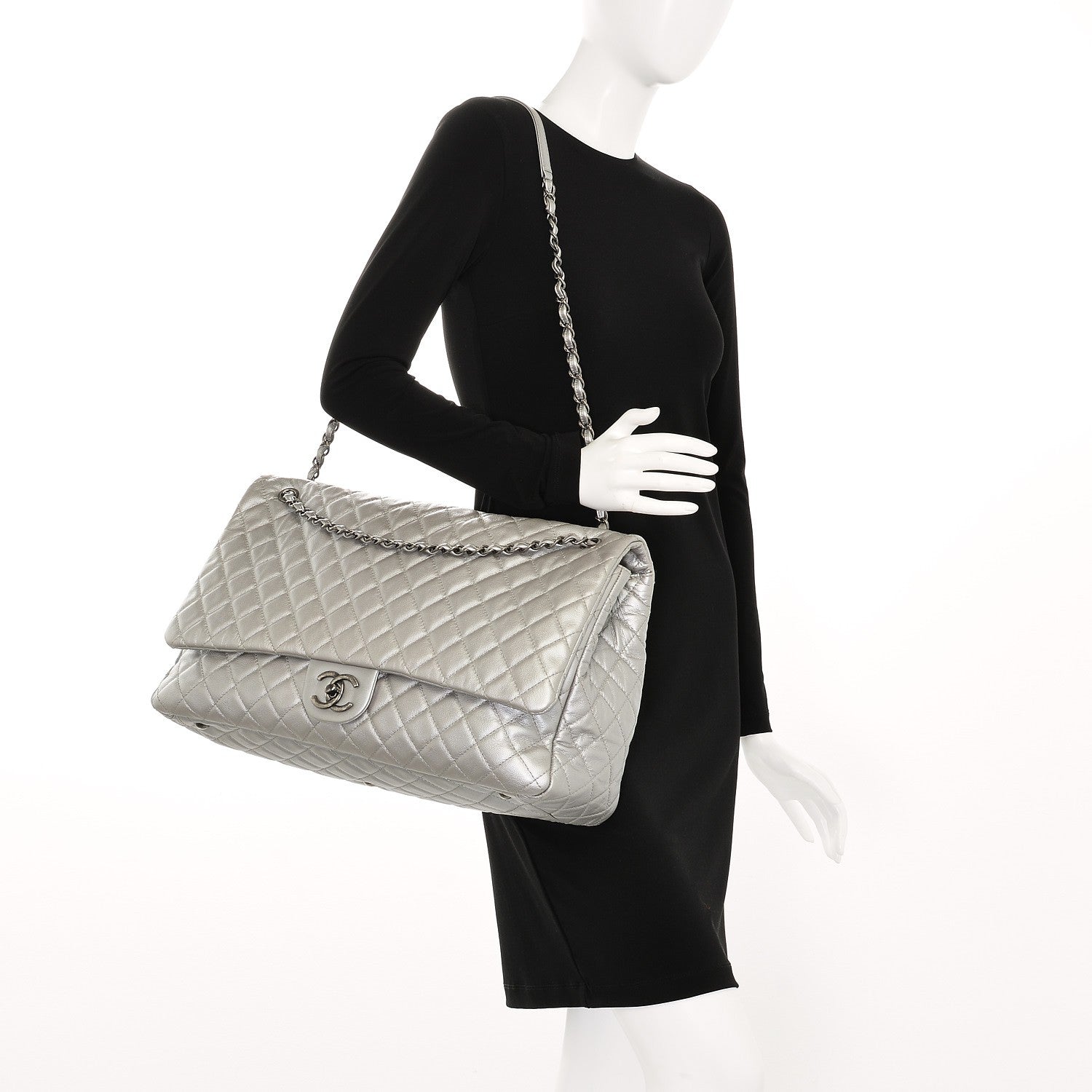 Chanel Metallic Caviar Quilted XXL Travel Flap Bag Silver 2 of 7