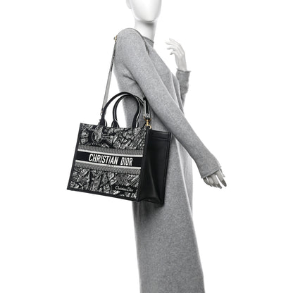 Christian Dior Calfskin Canvas Medium Plan De Paris Book Tote With Strap Black White 2 of 15