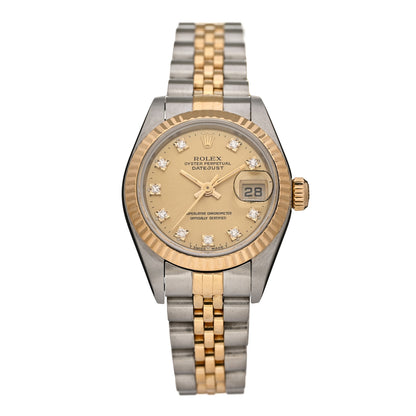 Rolex Stainless Steel 18K Yellow Gold Diamond 26mm Oyster Perpetual Datejust Watch Champagne 69173 1 of 5