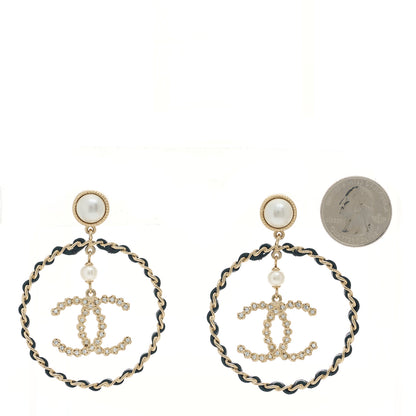 Chanel Lambskin Crystal Pearl CC Drop Earrings Gold Black 2 of 5