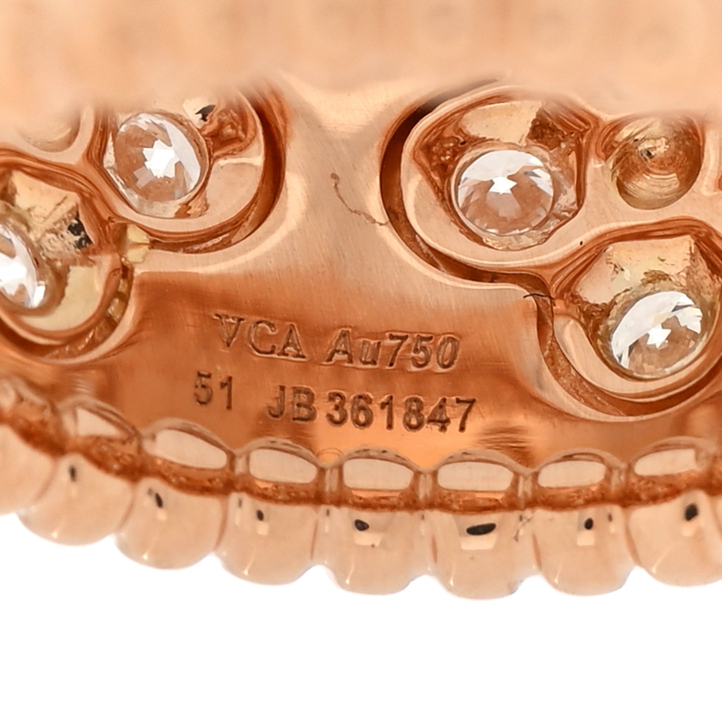 18K Rose Gold Diamond Small Perlee Clovers Ring 51 5.75